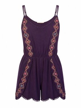 Taylor & Sage Purple Embroidered Sleeveless Romper